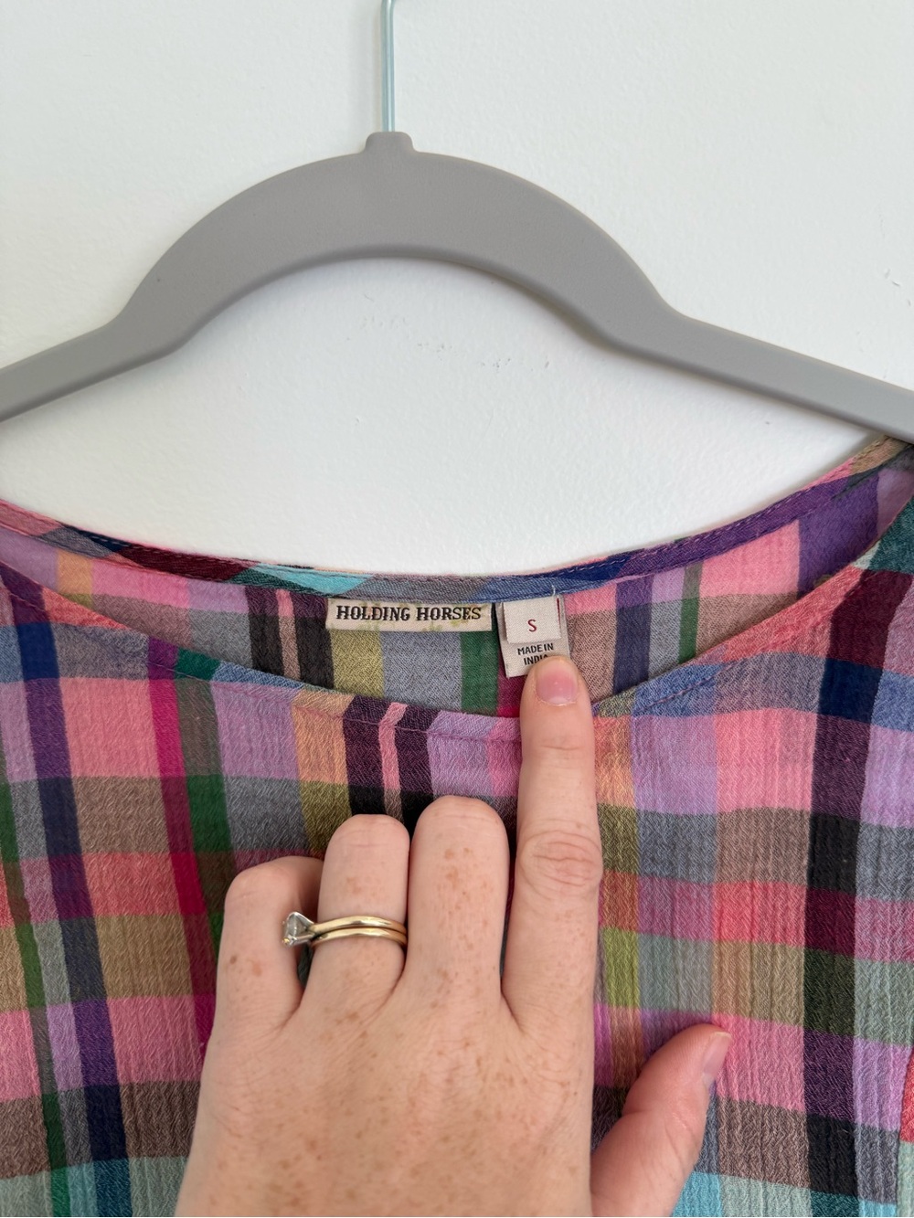 HOLDING HORSES Multicolor Plaid Peplum Top - Pink, Blue, Green - Picture 2 of 5